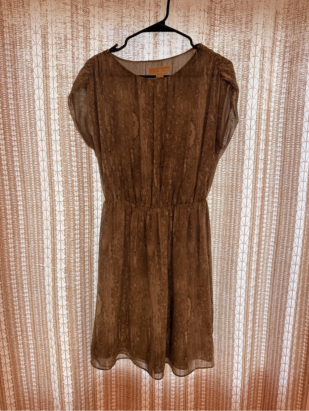 Michael Kors Brown Sheer Short Sleeve Elastic Waist Dress